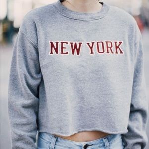 Brandy Melville Gray New York Cropped Sweatshirt